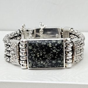 Silpada Rare Sterling Silver Green Spider Web Jasper Bali Hostess Bracelet B1028